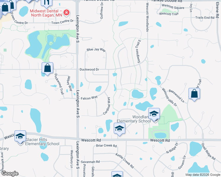 map of restaurants, bars, coffee shops, grocery stores, and more near 3640 Falcon Way in Eagan