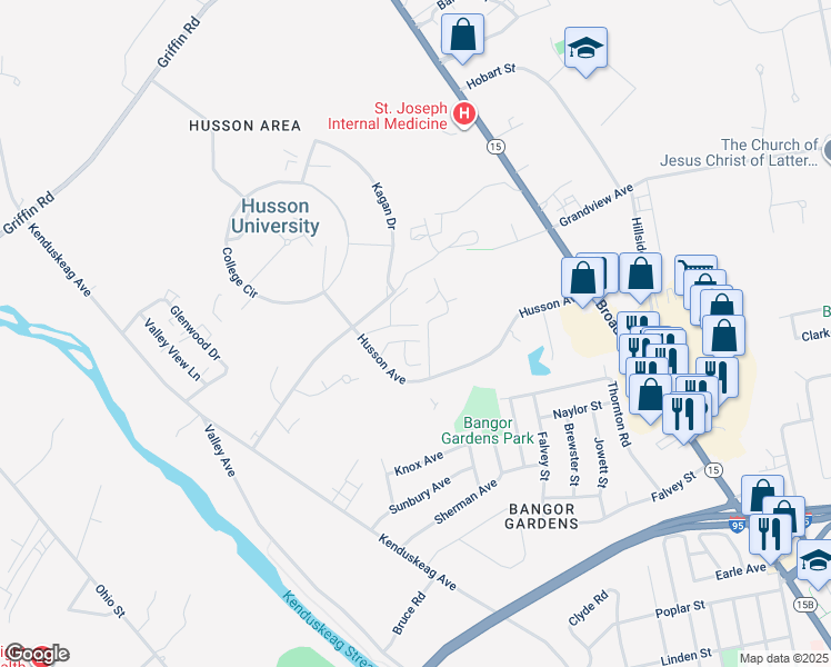 map of restaurants, bars, coffee shops, grocery stores, and more near 44 Fieldstone Drive in Bangor