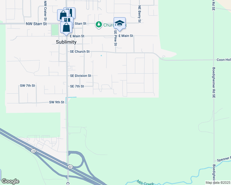 map of restaurants, bars, coffee shops, grocery stores, and more near 703 Southeast Redwood Court in Sublimity