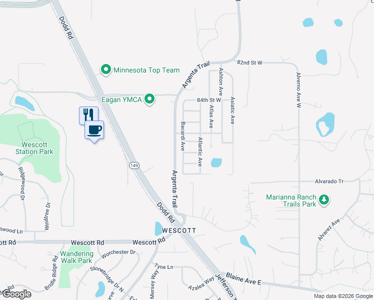 map of restaurants, bars, coffee shops, grocery stores, and more near 1975 Upper 86th Street West in Inver Grove Heights