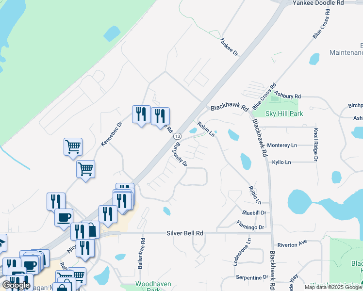 map of restaurants, bars, coffee shops, grocery stores, and more near 3650 Burgundy Drive in Eagan