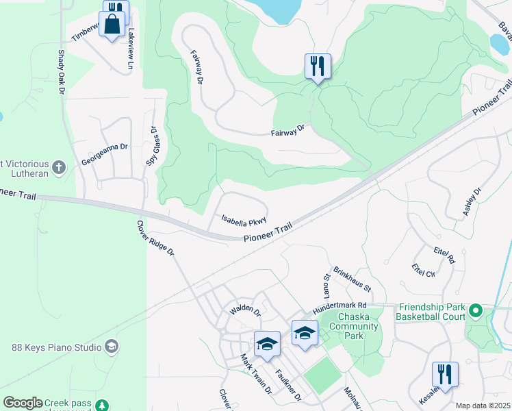 map of restaurants, bars, coffee shops, grocery stores, and more near 1655 Isabella Parkway in Chaska