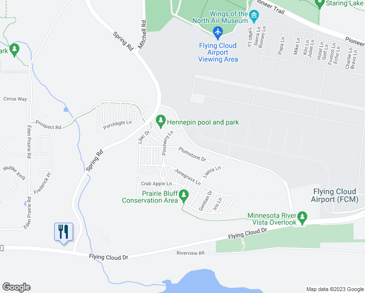 map of restaurants, bars, coffee shops, grocery stores, and more near 15355 Plumstone Drive in Eden Prairie