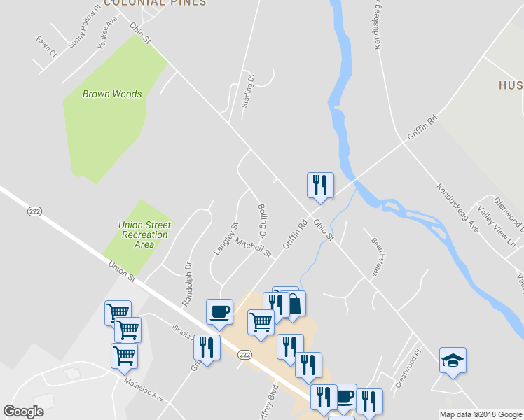 map of restaurants, bars, coffee shops, grocery stores, and more near 158 Bolling Drive in Bangor