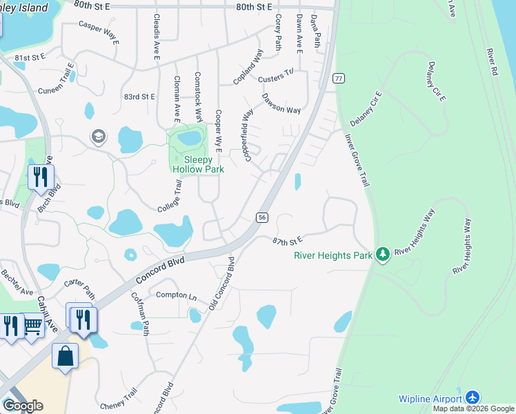 map of restaurants, bars, coffee shops, grocery stores, and more near 8677 Cole Court in Inver Grove Heights