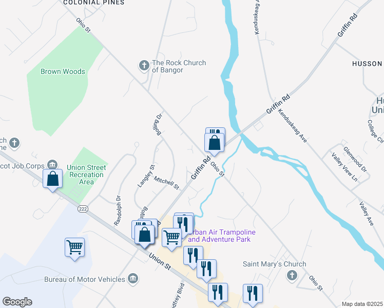 map of restaurants, bars, coffee shops, grocery stores, and more near 141 Bolling Drive in Bangor