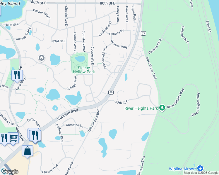 map of restaurants, bars, coffee shops, grocery stores, and more near 8677 Cole Court in Inver Grove Heights