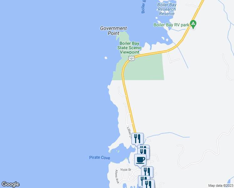 map of restaurants, bars, coffee shops, grocery stores, and more near 1113 U.S. 101 in Depoe Bay