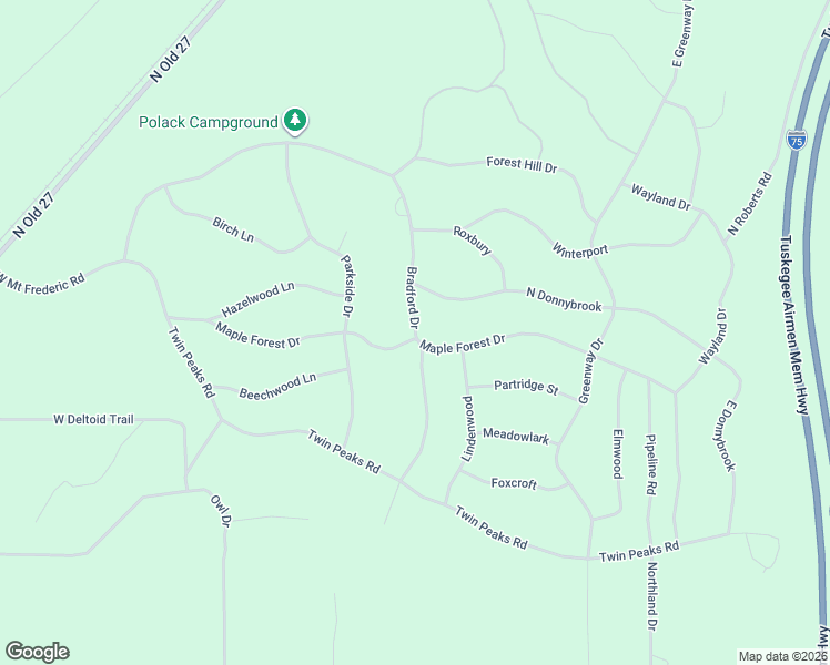 map of restaurants, bars, coffee shops, grocery stores, and more near Bradford Drive in Frederic