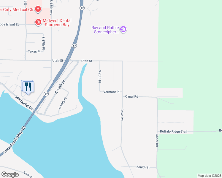 map of restaurants, bars, coffee shops, grocery stores, and more near 2006 Vermont Place in Sturgeon Bay