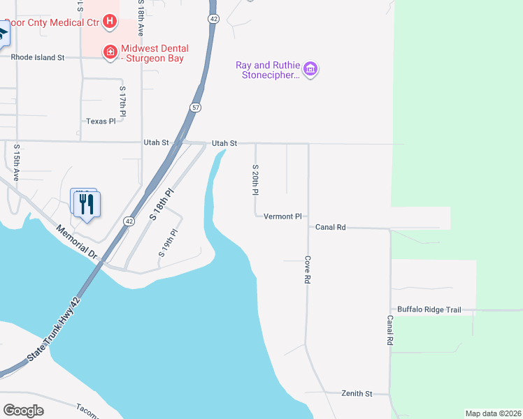 map of restaurants, bars, coffee shops, grocery stores, and more near 2006 Vermont Place in Sturgeon Bay