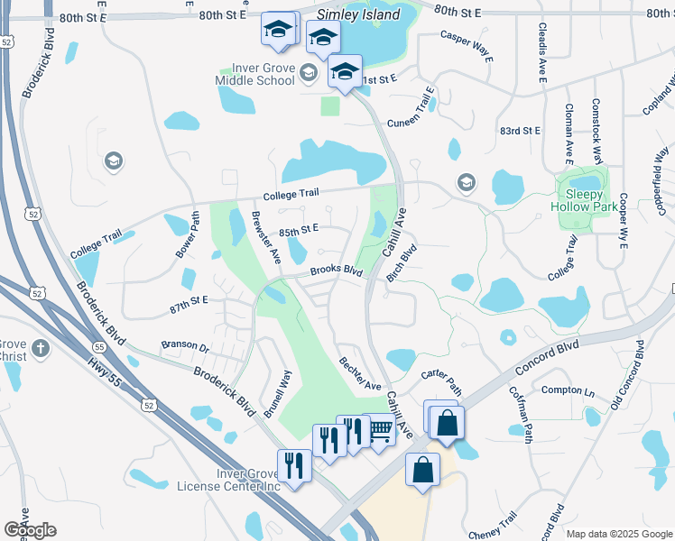 map of restaurants, bars, coffee shops, grocery stores, and more near 8672 Bechtel Avenue in Inver Grove Heights