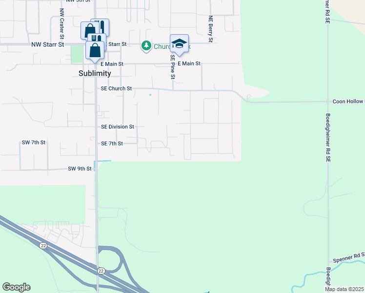 map of restaurants, bars, coffee shops, grocery stores, and more near 703 Southeast Redwood Court in Sublimity