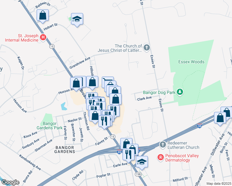 map of restaurants, bars, coffee shops, grocery stores, and more near 51 Hillside Avenue in Bangor