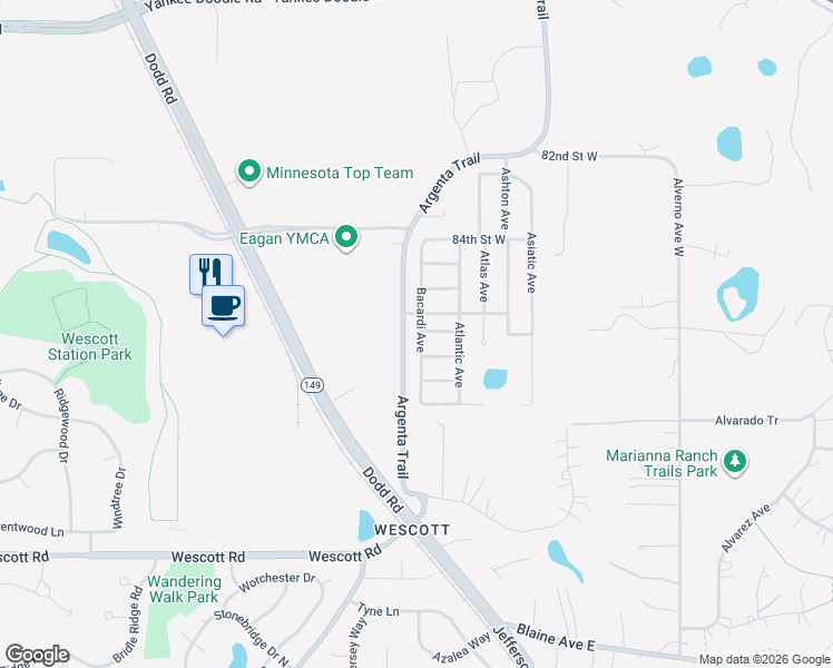 map of restaurants, bars, coffee shops, grocery stores, and more near 1975 Upper 86th Street West in Inver Grove Heights