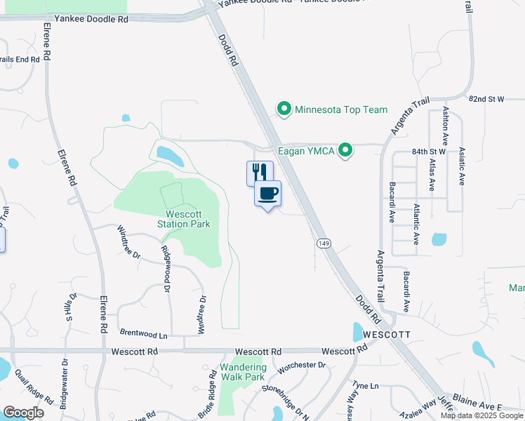 map of restaurants, bars, coffee shops, grocery stores, and more near 610 Opperman Drive in Eagan