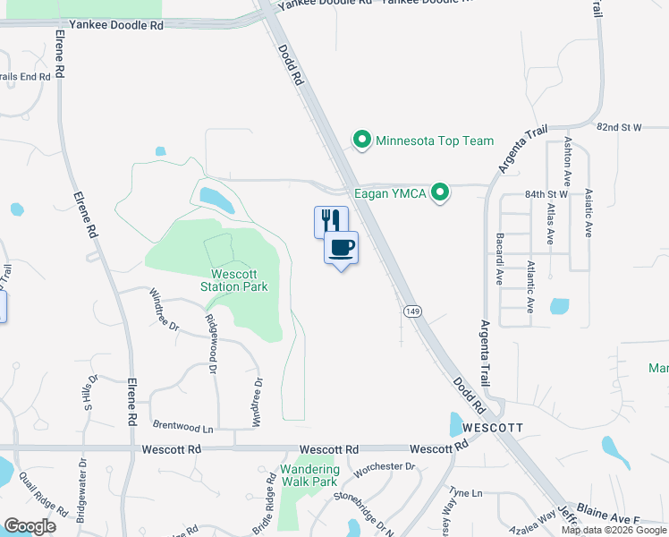 map of restaurants, bars, coffee shops, grocery stores, and more near 610 Opperman Drive in Eagan