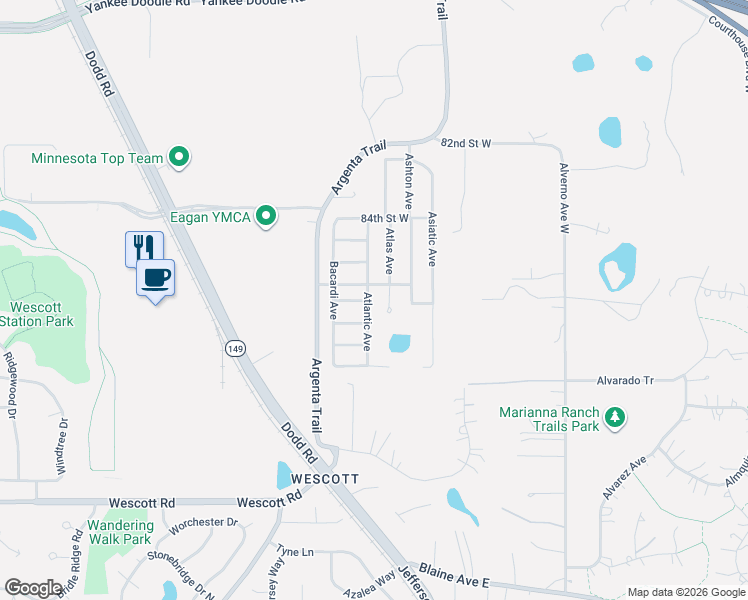 map of restaurants, bars, coffee shops, grocery stores, and more near 1901 Upper 86th Street West in Inver Grove Heights
