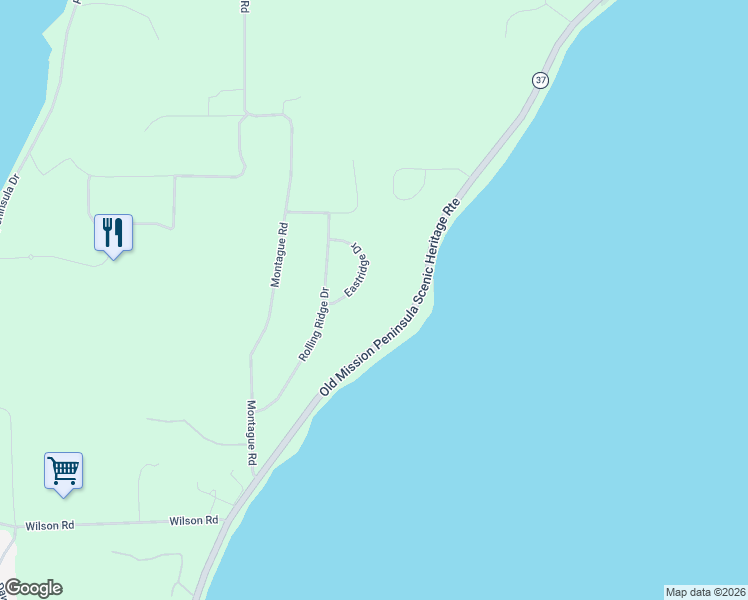 map of restaurants, bars, coffee shops, grocery stores, and more near 9389 Center Road in Traverse City