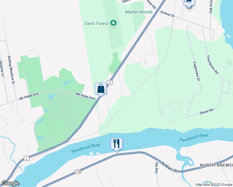 map of restaurants, bars, coffee shops, grocery stores, and more near 61 Hopkins Road in Hermon