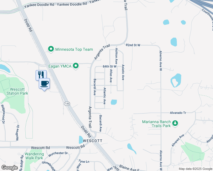map of restaurants, bars, coffee shops, grocery stores, and more near 8510 Atlantic Avenue in Inver Grove Heights