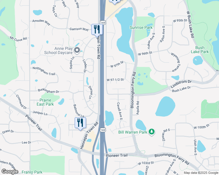 map of restaurants, bars, coffee shops, grocery stores, and more near 9780 Cavell Circle in Minneapolis