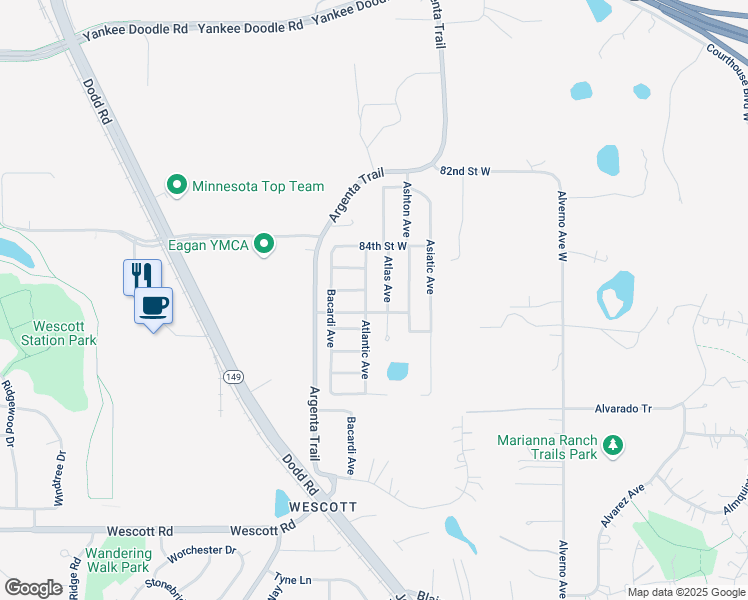 map of restaurants, bars, coffee shops, grocery stores, and more near 8510 Atlantic Avenue in Inver Grove Heights