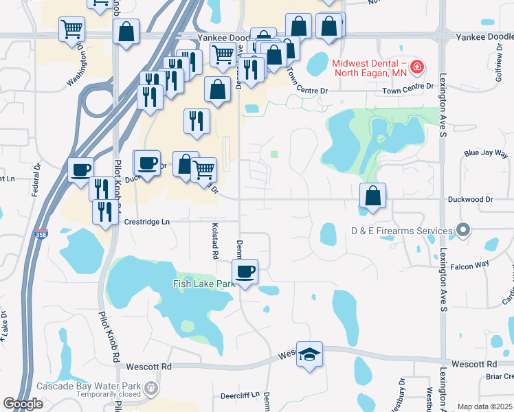map of restaurants, bars, coffee shops, grocery stores, and more near 1272 Duckwood Drive in Eagan