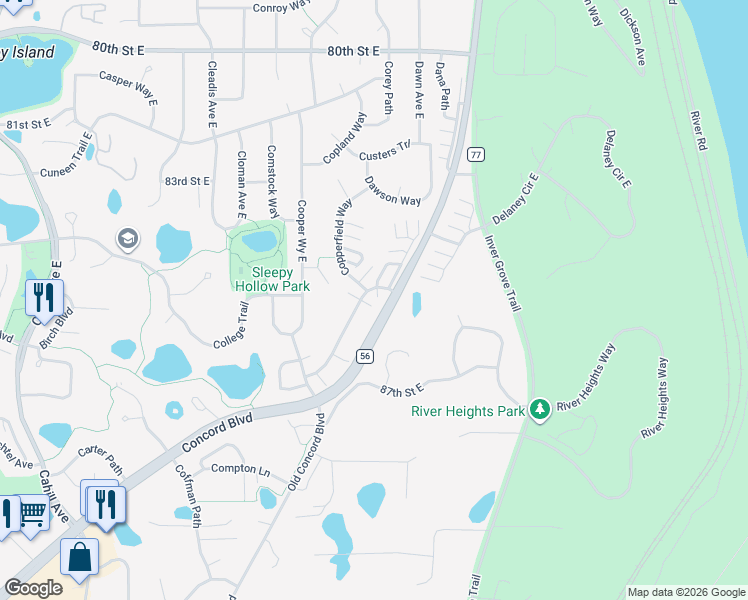 map of restaurants, bars, coffee shops, grocery stores, and more near 8510 Corcoran Path in Inver Grove Heights