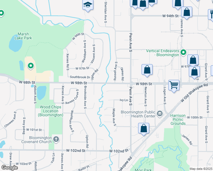 map of restaurants, bars, coffee shops, grocery stores, and more near 2431 West 98th Street in Minneapolis