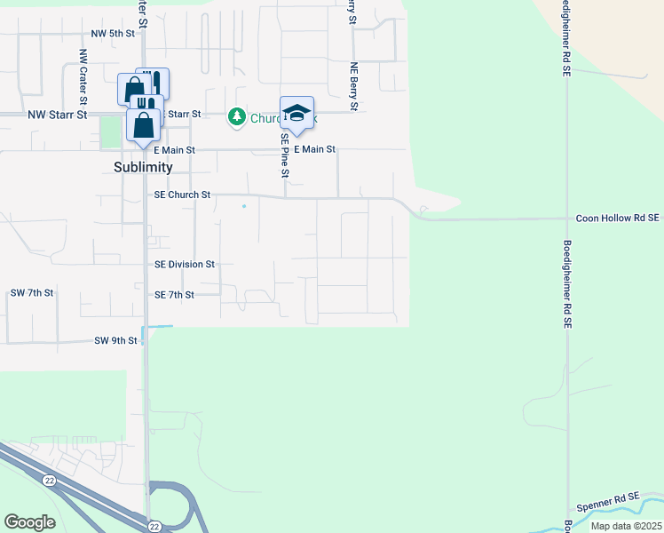 map of restaurants, bars, coffee shops, grocery stores, and more near 622 Southeast Pinto Street in Sublimity
