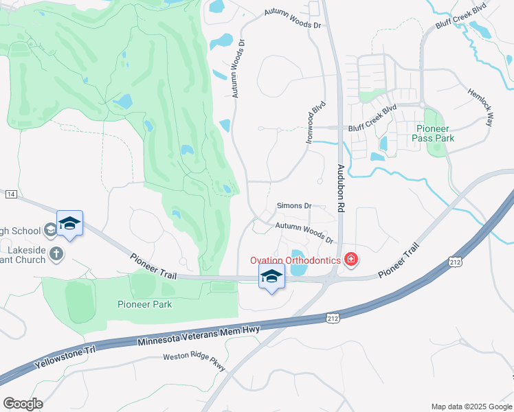 map of restaurants, bars, coffee shops, grocery stores, and more near 2771 Autumn Woods Drive in Chaska