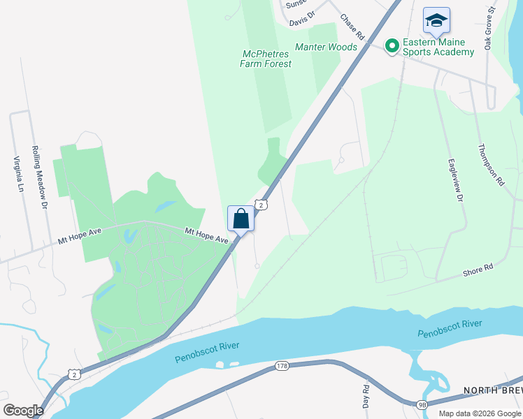 map of restaurants, bars, coffee shops, grocery stores, and more near 1228 State Street in Veazie