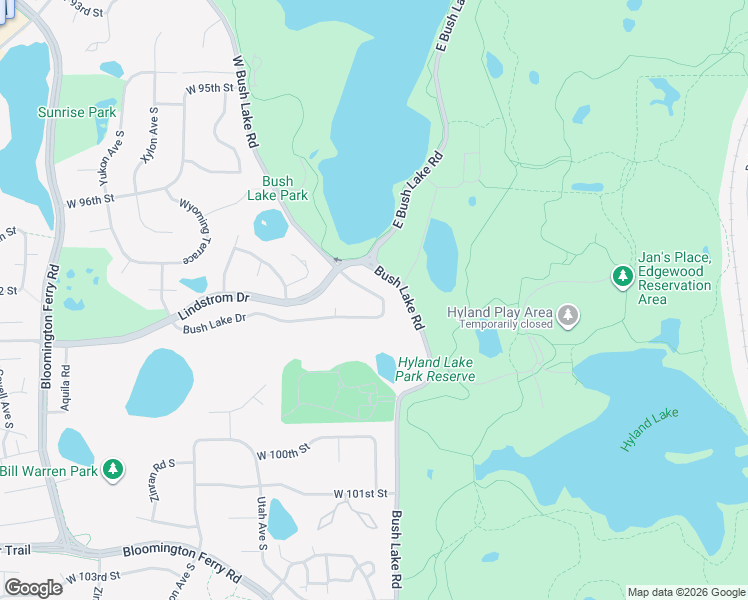 map of restaurants, bars, coffee shops, grocery stores, and more near 7352 Bush Lake Drive in Minneapolis