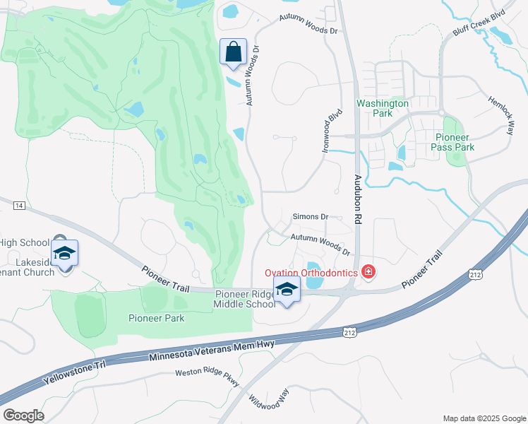 map of restaurants, bars, coffee shops, grocery stores, and more near 2771 Autumn Woods Drive in Chaska