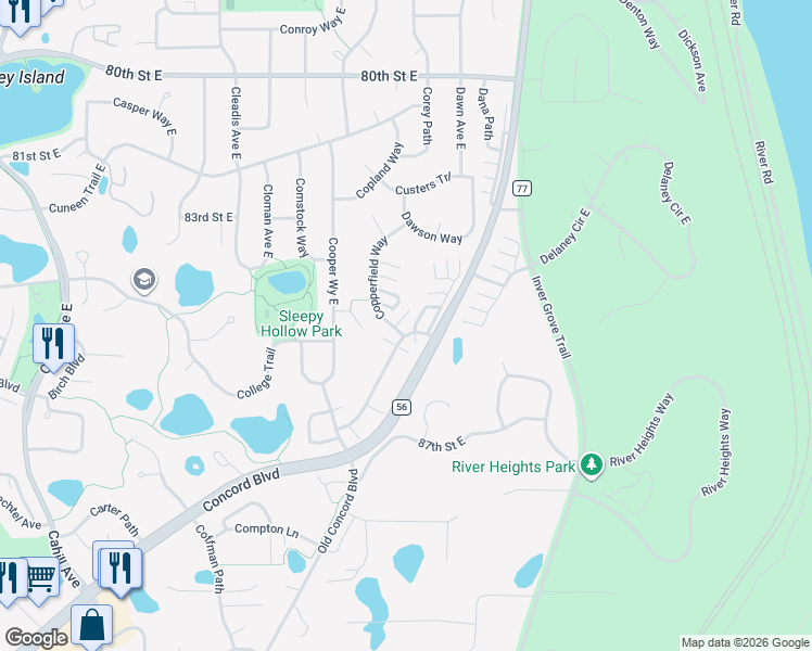 map of restaurants, bars, coffee shops, grocery stores, and more near 8510 Corcoran Path in Inver Grove Heights