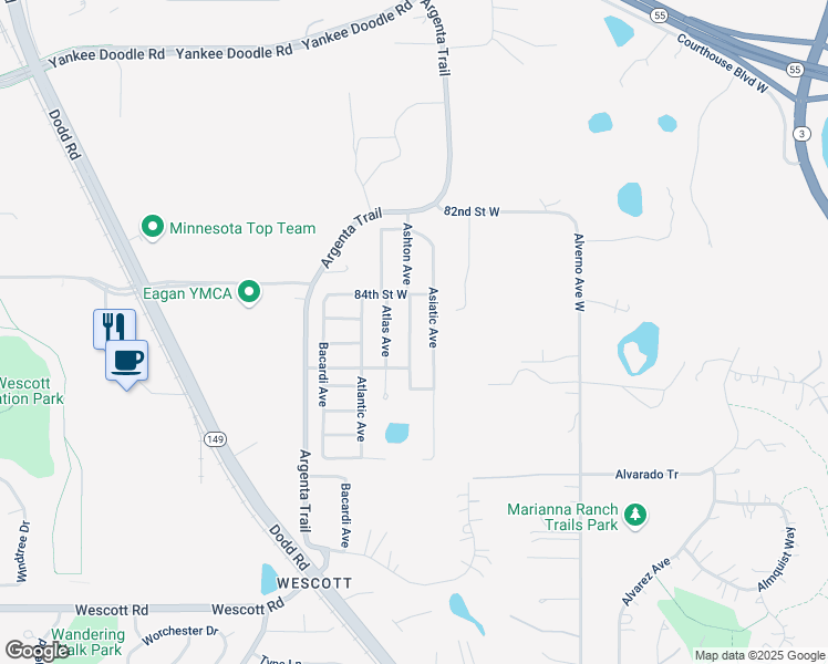 map of restaurants, bars, coffee shops, grocery stores, and more near 8510 Ashton Avenue in Inver Grove Heights