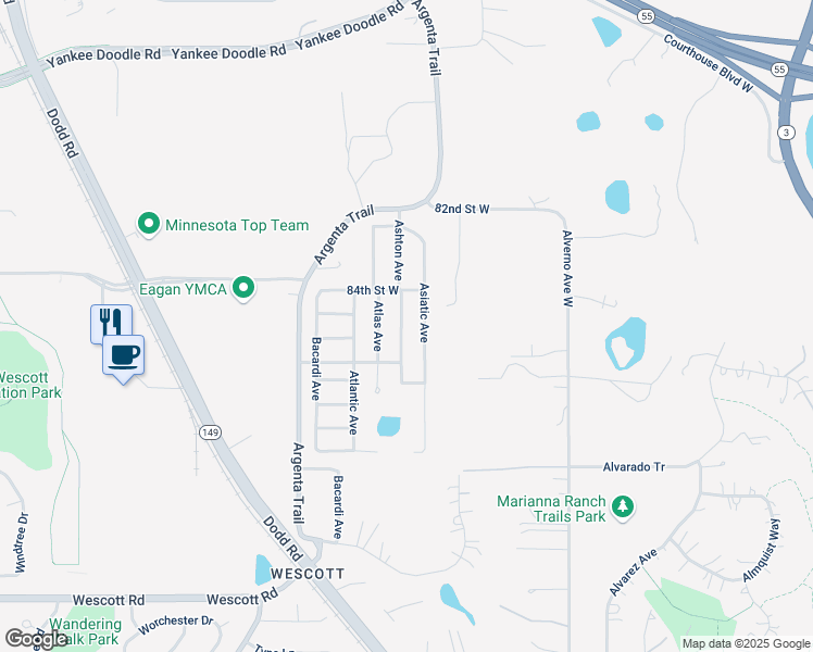 map of restaurants, bars, coffee shops, grocery stores, and more near 8510 Ashton Avenue in Inver Grove Heights
