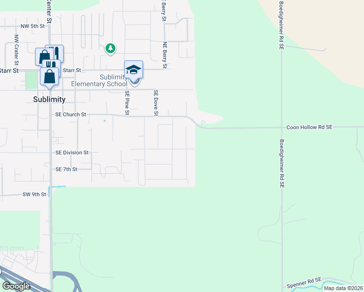 map of restaurants, bars, coffee shops, grocery stores, and more near 491 Southeast Palomino Court in Sublimity