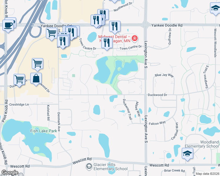 map of restaurants, bars, coffee shops, grocery stores, and more near 3542 Widgeon Way in Eagan