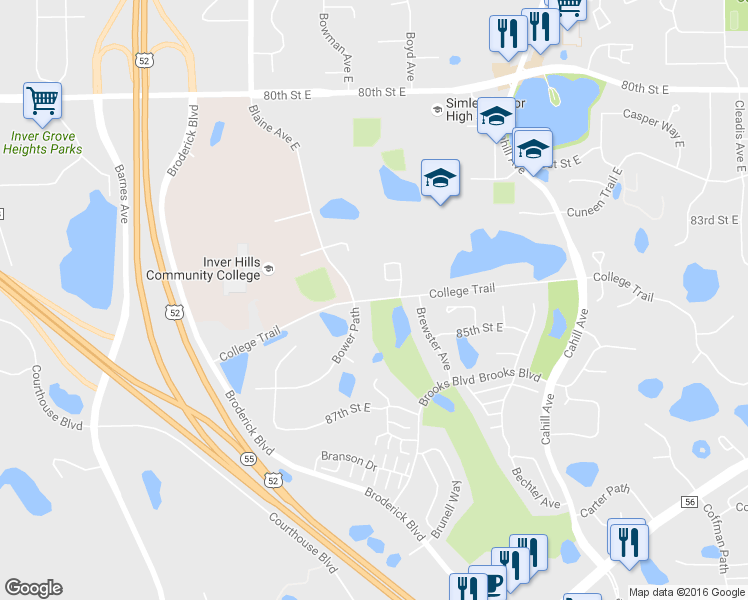 map of restaurants, bars, coffee shops, grocery stores, and more near 8376 Bravo Way in Inver Grove Heights