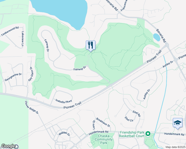 map of restaurants, bars, coffee shops, grocery stores, and more near 1408 Fairway Ct in Chaska