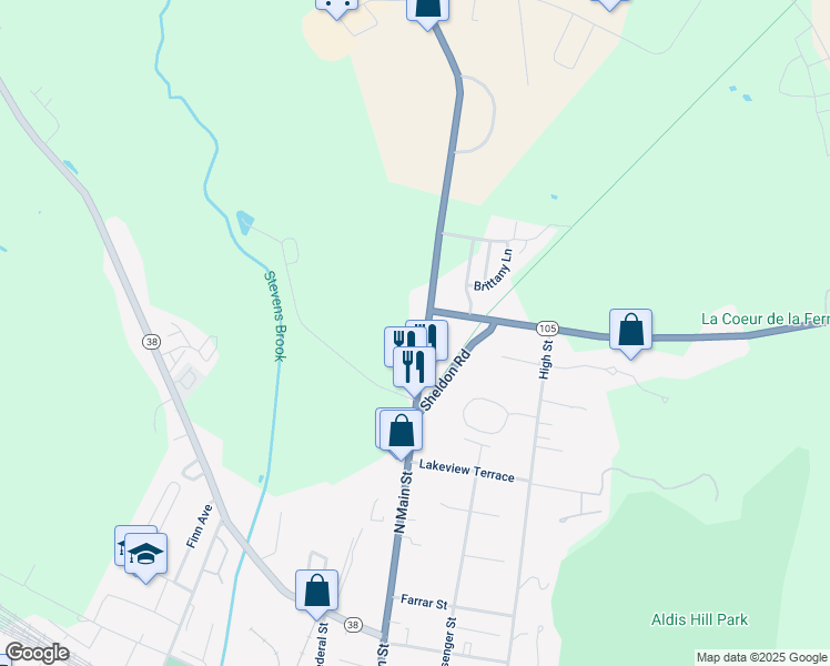 map of restaurants, bars, coffee shops, grocery stores, and more near 32 Swanton Road in Saint Albans City
