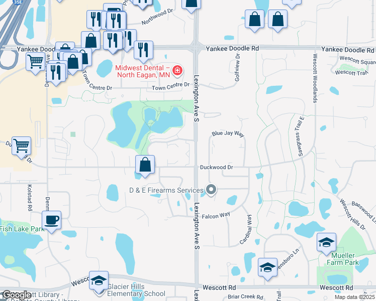 map of restaurants, bars, coffee shops, grocery stores, and more near 3575 Lexington Avenue South in Eagan