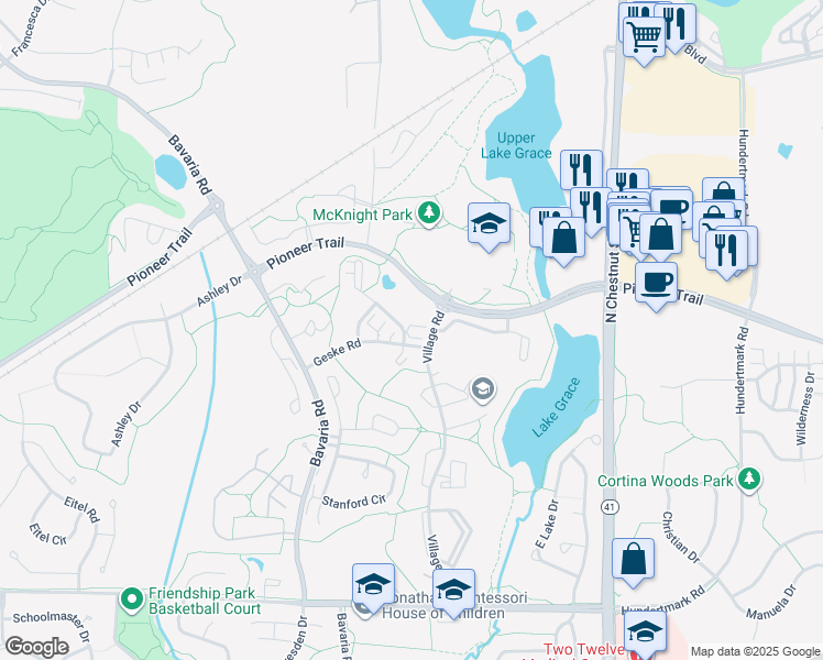 map of restaurants, bars, coffee shops, grocery stores, and more near 1514 Millpond Court in Chaska