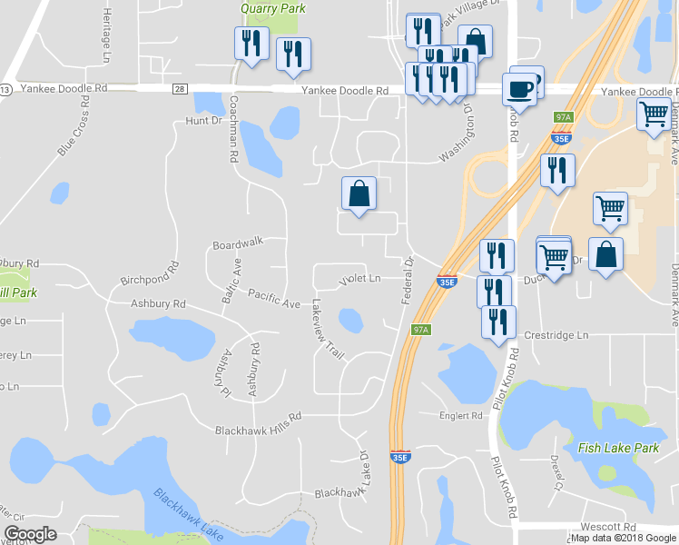 map of restaurants, bars, coffee shops, grocery stores, and more near 3576 Lemieux Circle in Eagan
