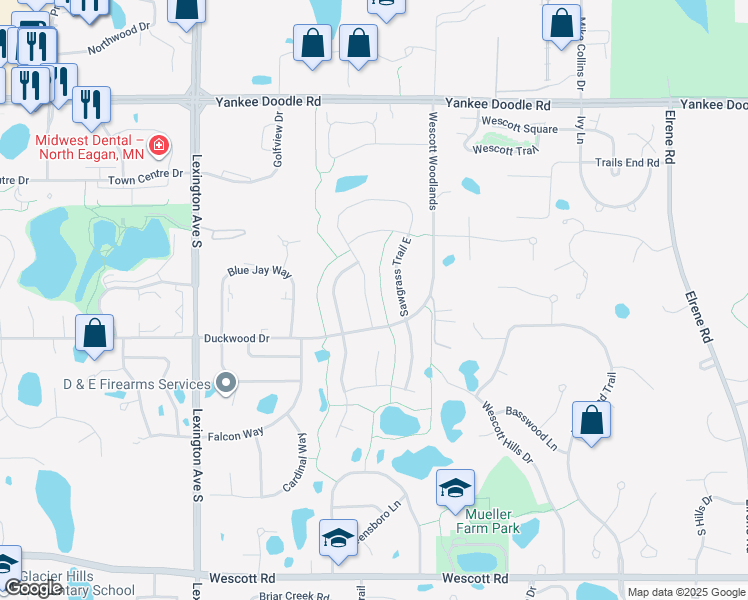 map of restaurants, bars, coffee shops, grocery stores, and more near 3532 Sawgrass Trail West in Eagan