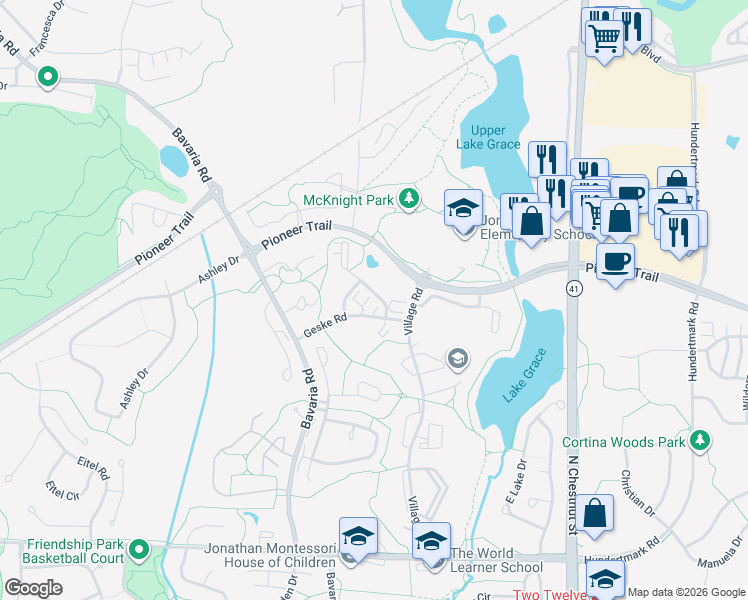map of restaurants, bars, coffee shops, grocery stores, and more near 1514 Millpond Court in Chaska
