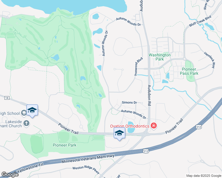 map of restaurants, bars, coffee shops, grocery stores, and more near 2845 Autumn Woods Drive in Chaska