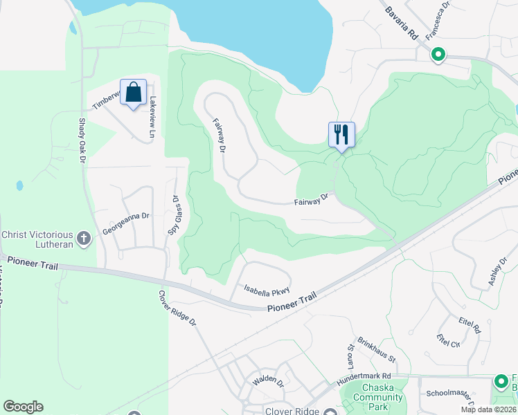 map of restaurants, bars, coffee shops, grocery stores, and more near 2908 Fairway Drive in Chaska